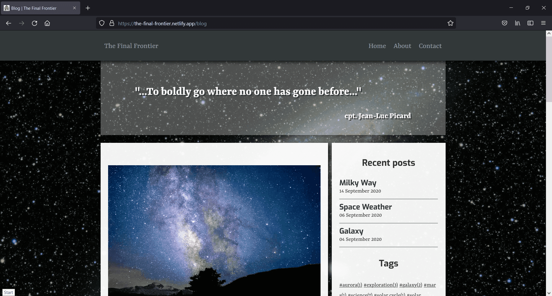 The Final Frontier website image