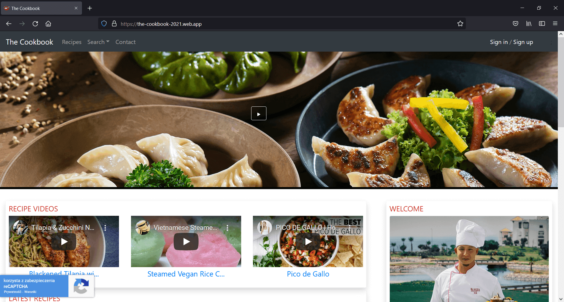 The Cookbook website image